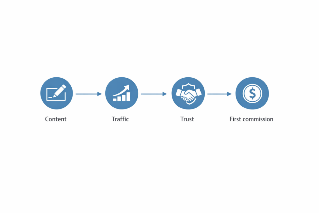 First affiliate commission realistic progress tracking