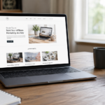 Beginner affiliate marketing homepage shown on a laptop in a clean home office