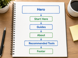 Beginner affiliate marketing homepage shown on a laptop in a clean home office